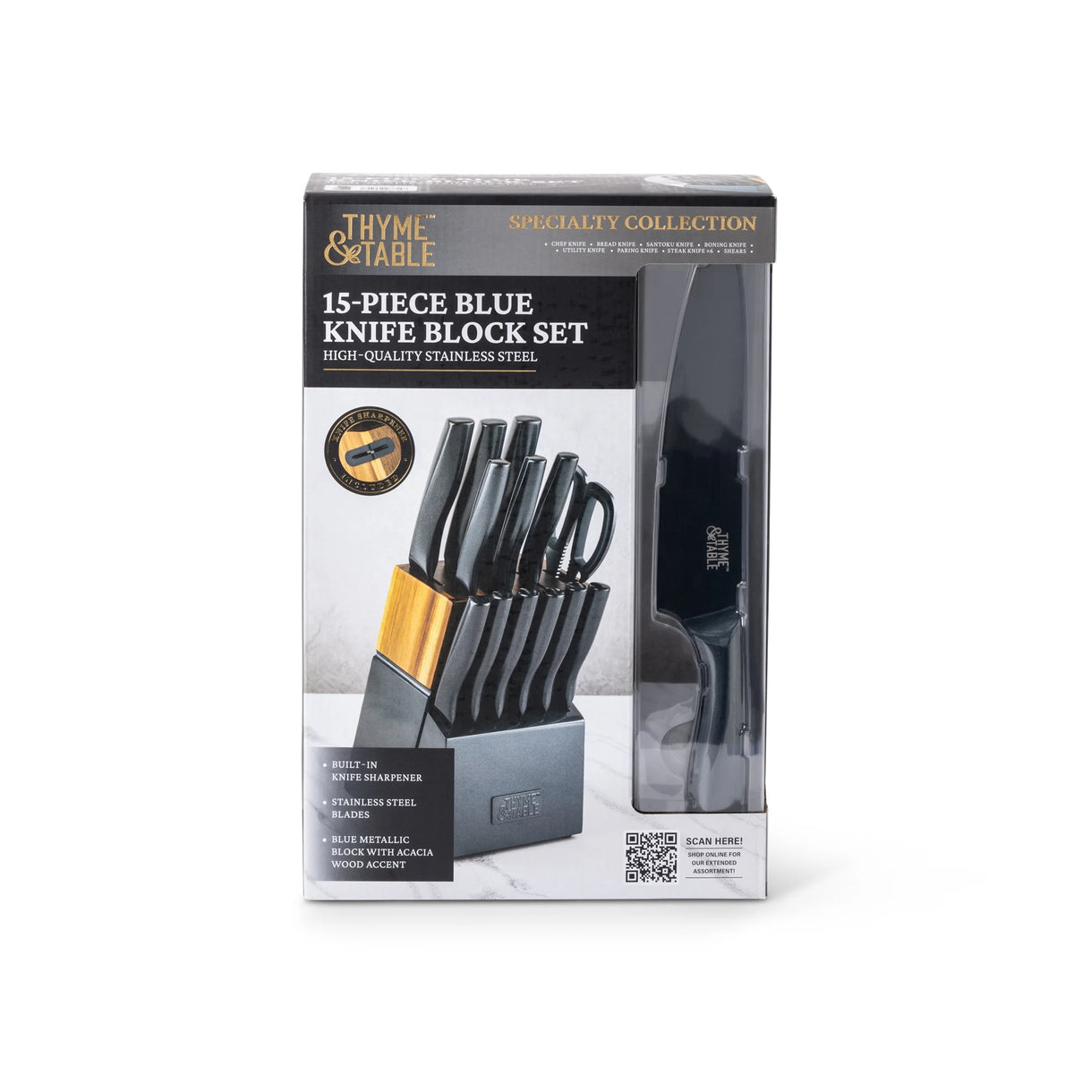 Thyme & Table 15-Piece Knife Block set with Sharpener, Gunmetal