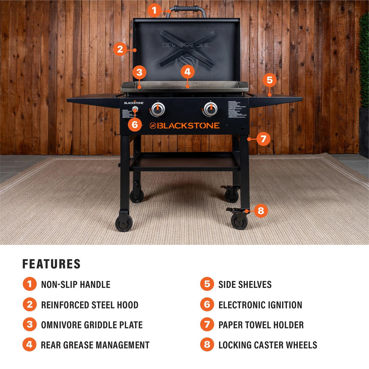 Blackstone 2-Burner 28�� Propane Griddle with Hood and Omnivore Griddle Plate