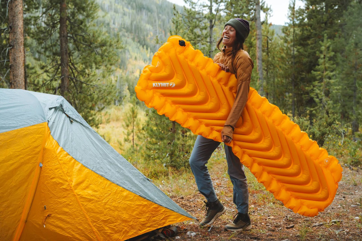Klymit Insulated Static V2 Sleeping Pad, Lightweight 4-Season Camping Air Mattress for Warmth & Comfort, Saffron