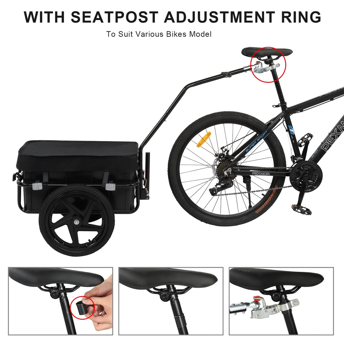 PEXMOR Bike Cargo Trailer, Bicycle Wagon Trailer W/Universal Coupler & Waterproof Cover