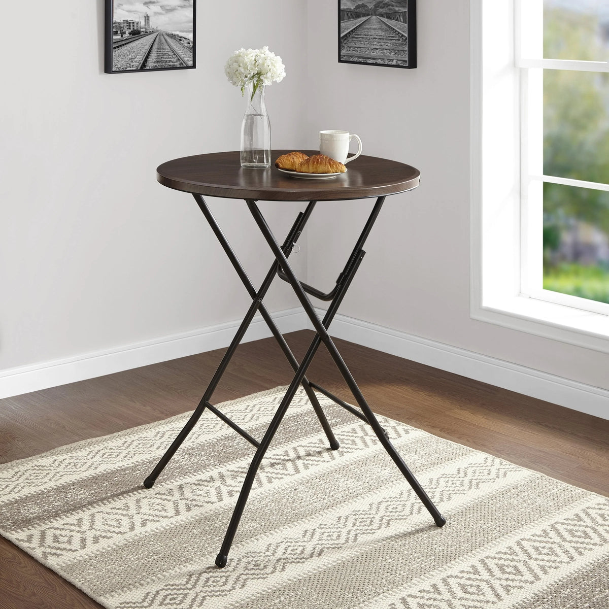 Mainstays 31" Round High-Top Folding Table, Walnut