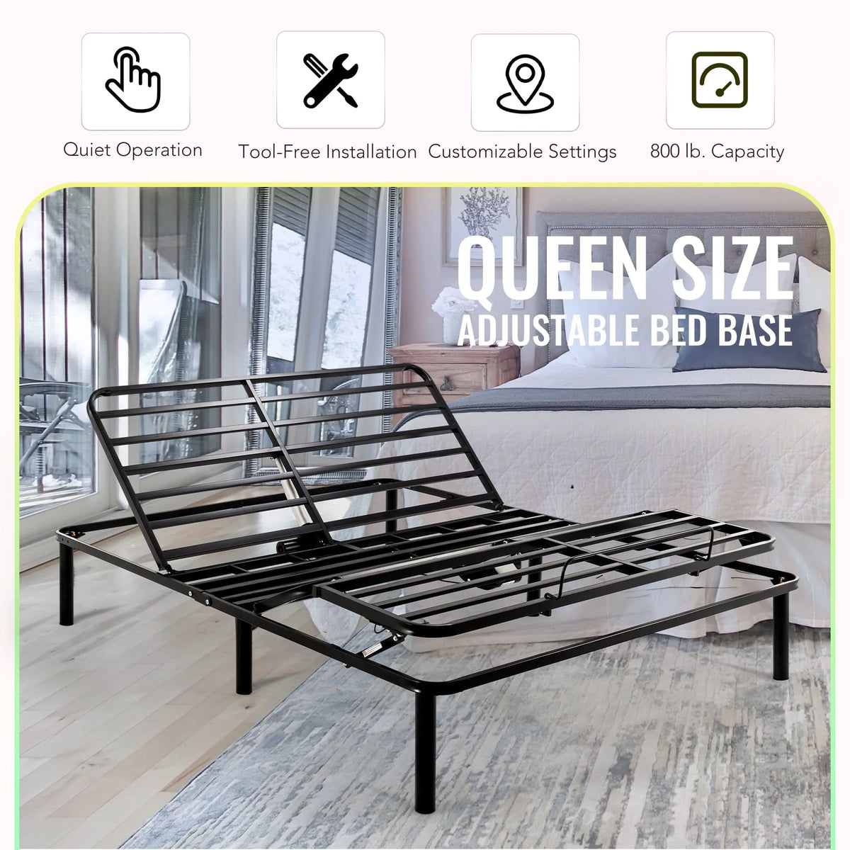 Electric Queen Size Platform Bed Frame Adjustable for Foam Mattress & More