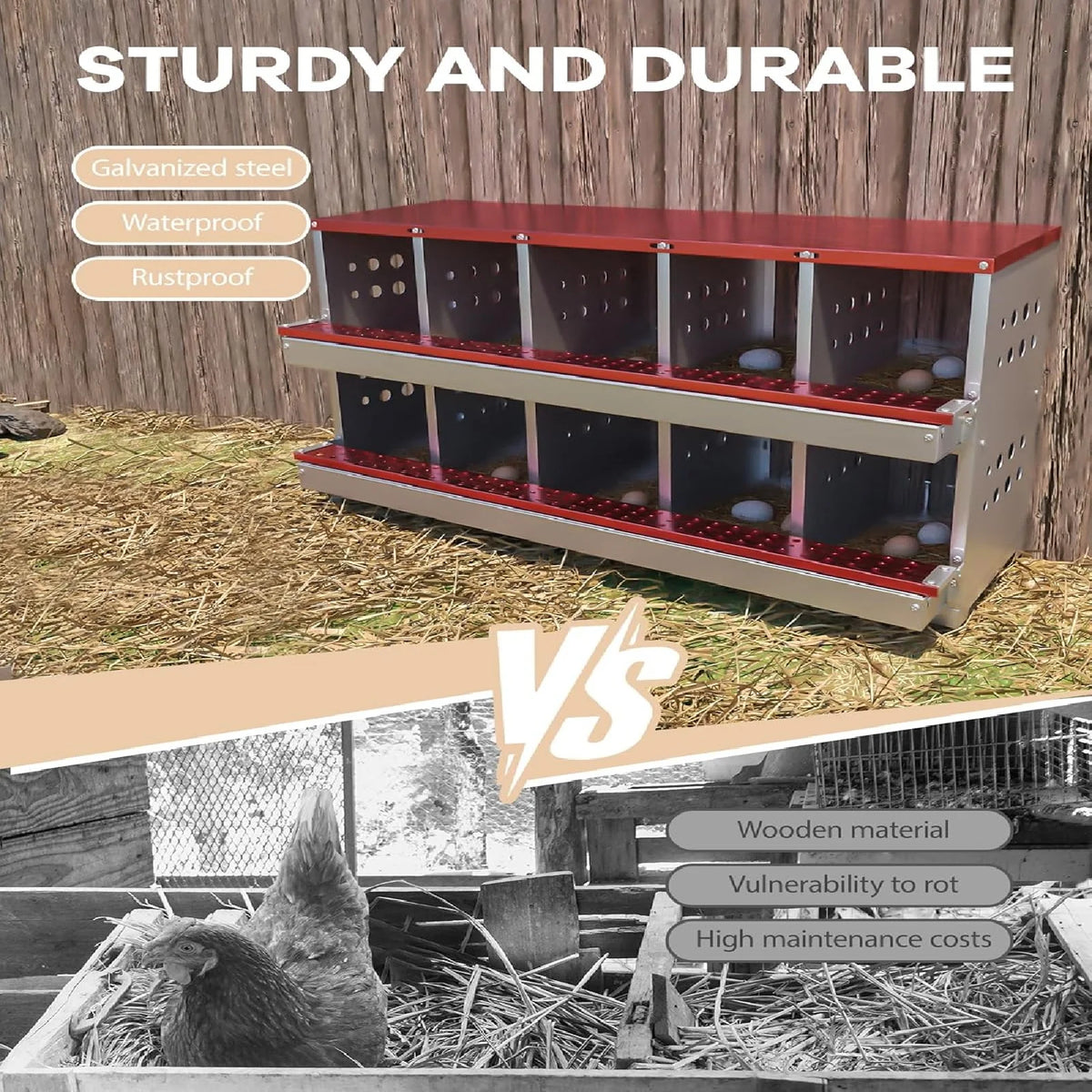 Metal Chicken Nesting Box for Laying Eggs, Rustproof Wall-mountable Roll Away Chicken Laying Boxes for Hens, Waterproof, Ventilated with Perch, 8 Compartments, Green
