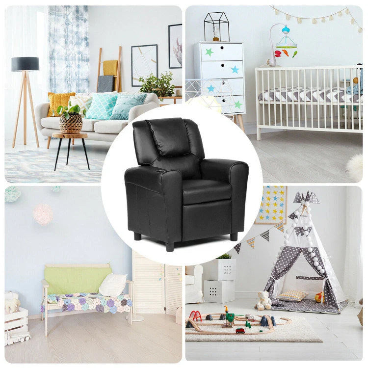 Children PU Leather Recliner Chair with Front Footrest