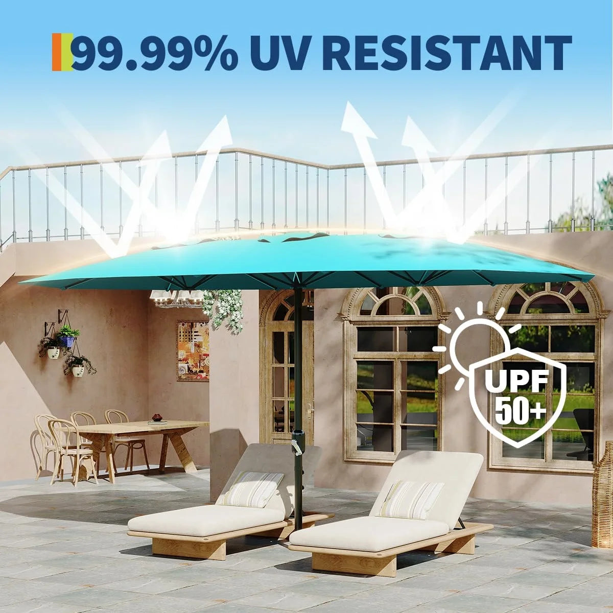 WildBreak Triple Size Large Patio Umbrella, with Crank Handle, Double-Sided, 13' x 6.5', Beige
