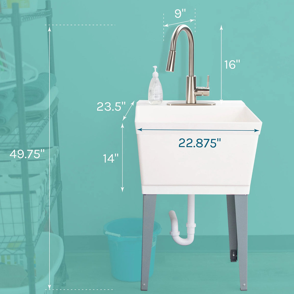 19 Gallon Laundry Sink with High Arc Stainless Steel Pull-Down Kitchen Faucet 6503SS