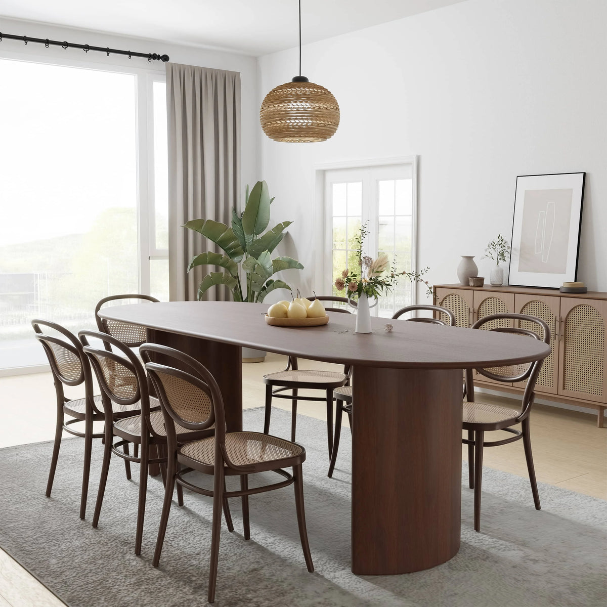Haiden 79"x33.5" Soild Wood Dining Table Oval Kitchen Table, Black