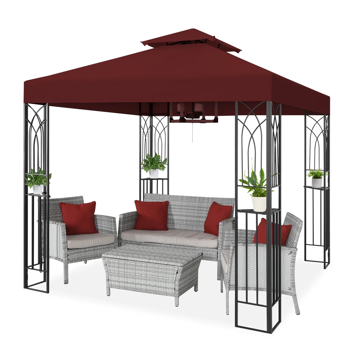 COOS BAY 8x8 Outdoor Patio Gazebo with Corner Shelves, Two-Tier Soft Top Canopy for Backyard, Lawn, Deck and Garden, Gray