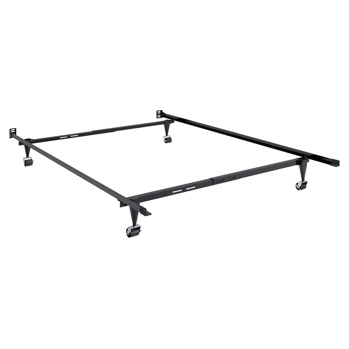 CorLiving Adjustable Queen to King Durable Black Metal Bed Frame with Locking Wheels - Box Spring Required