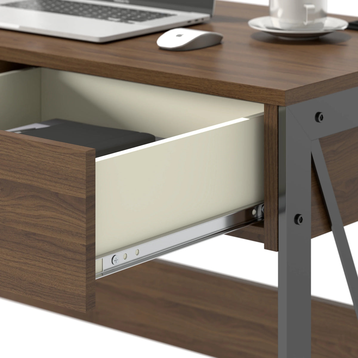 Manxile Fluted Computer Desk with USB Ports & Power Outlet, Modern White Study Table with Drawers