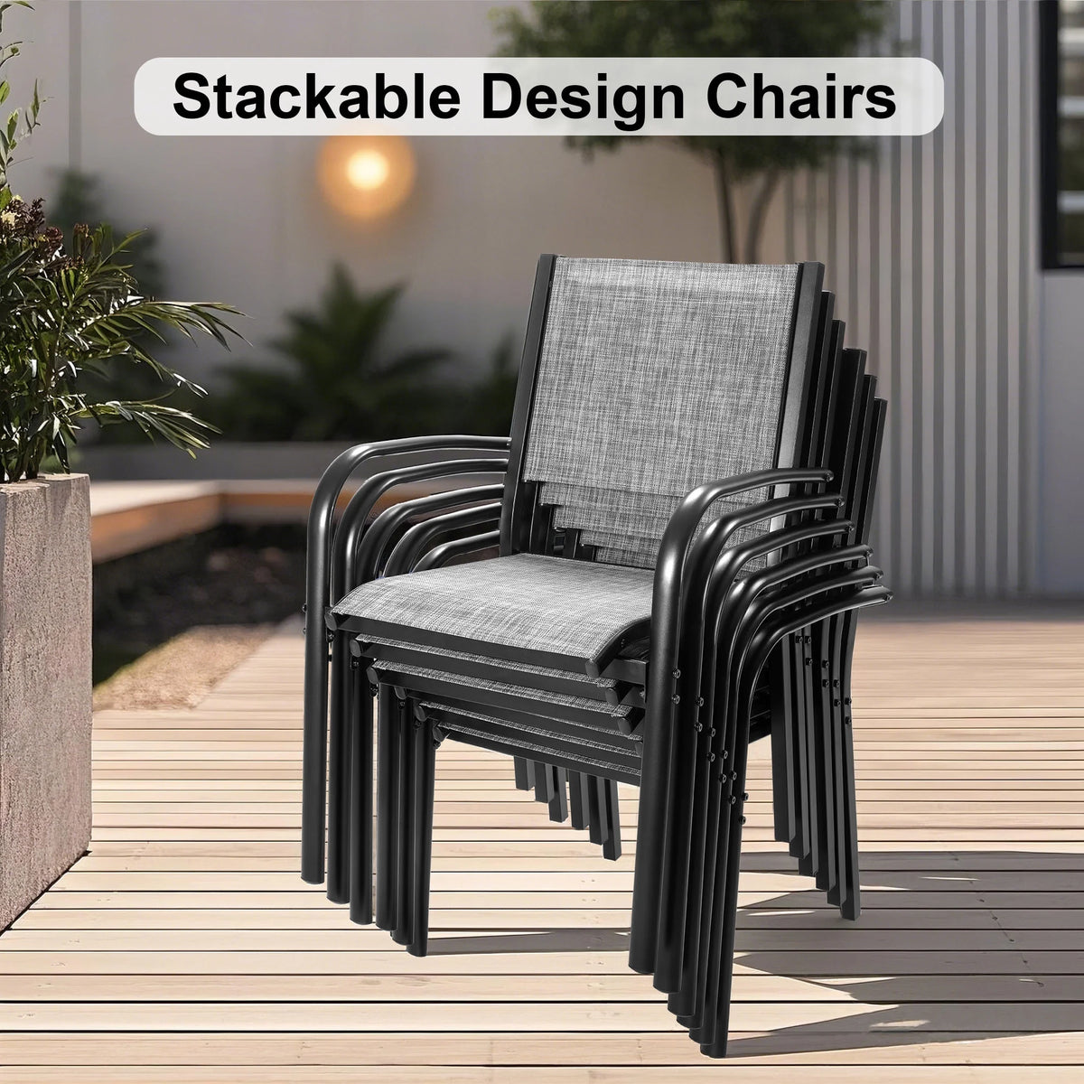 Seizeen 7-Piece Outdoor Table and Chairs, Patio Table Set with 6 Rattan Chairs, All-weather Outdoor Patio Dining Sets Rectangular Metal Table with Acacia Wood Top, Umbrella Hole, Gray