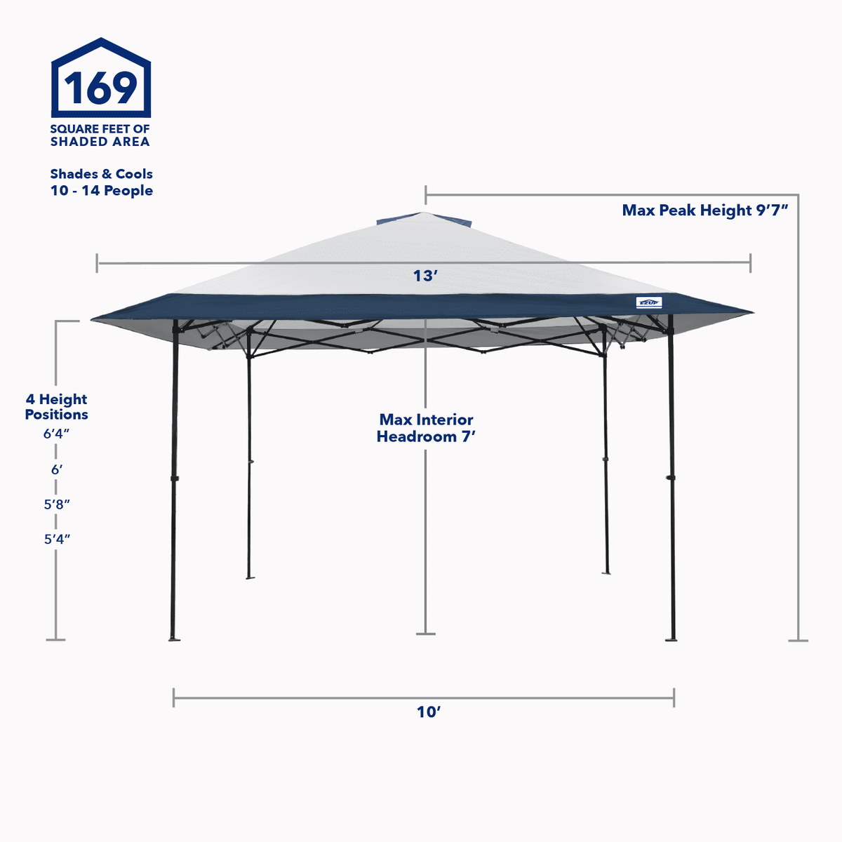 E-Z UP 13x13 ONE-UP Instant Canopy Tent �?Pop Up Outdoor Shade Tent with Vented Top, Adjustable Height & Roller Bag