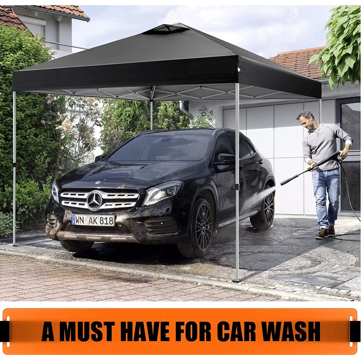 Naipo 10'x10' Pop up Canopy Tent with Sidewall,One Push Set-up Foldable Tent,Sun/Rain Use Outdoor Canopy with Carry Bag/Sandbags/Stakes/Ropes,for Beach/Camping,Black