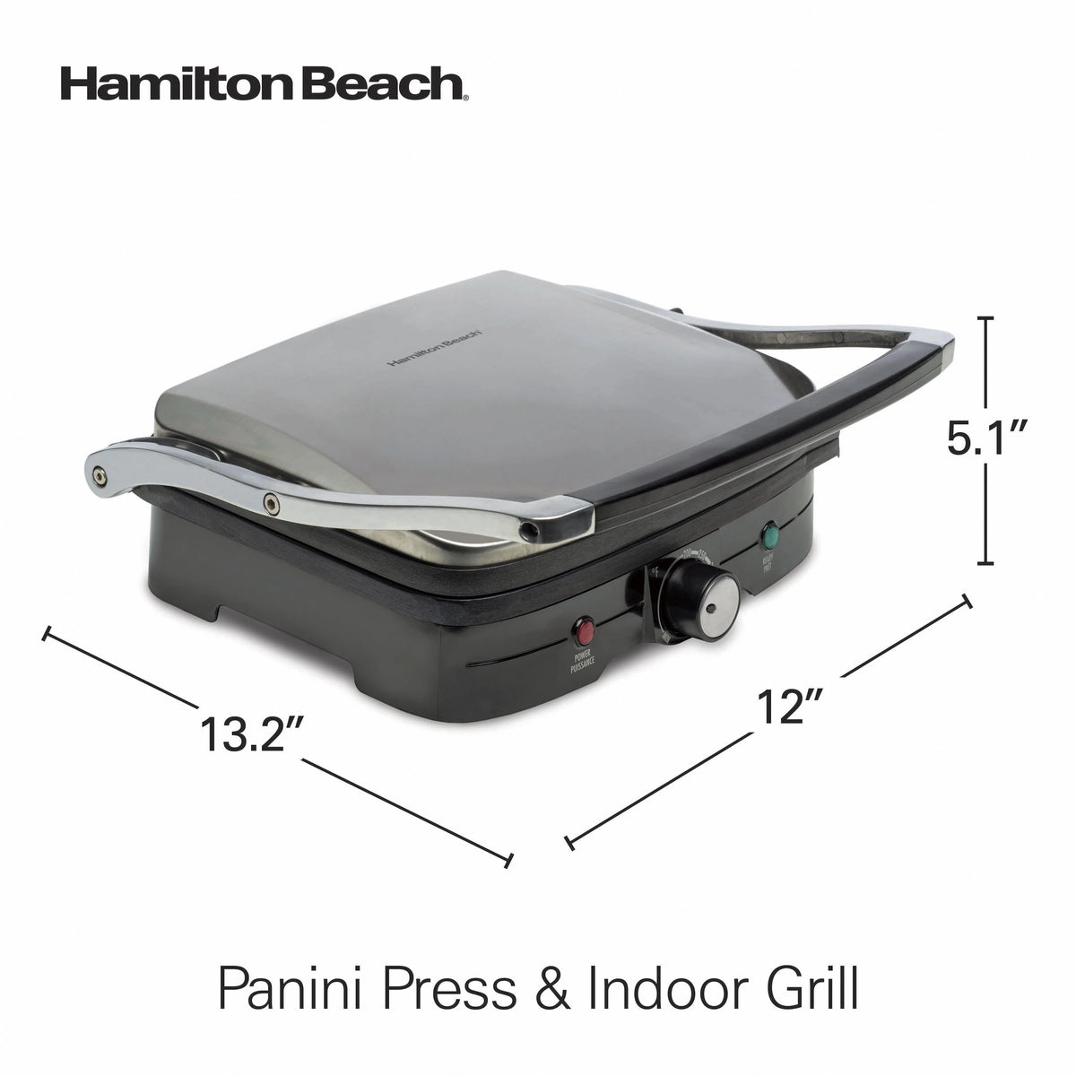 Hamilton Beach Indoor Grill with Panini Press 2 in 1, Nonstick Plates, Stainless Steel, 25334-MX