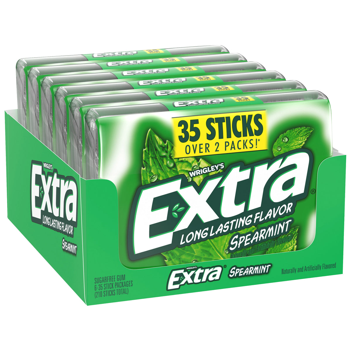 Extra Sugar Free Chewing Gum, Spearmint, Mega Pack, 35 Sticks, 6-count