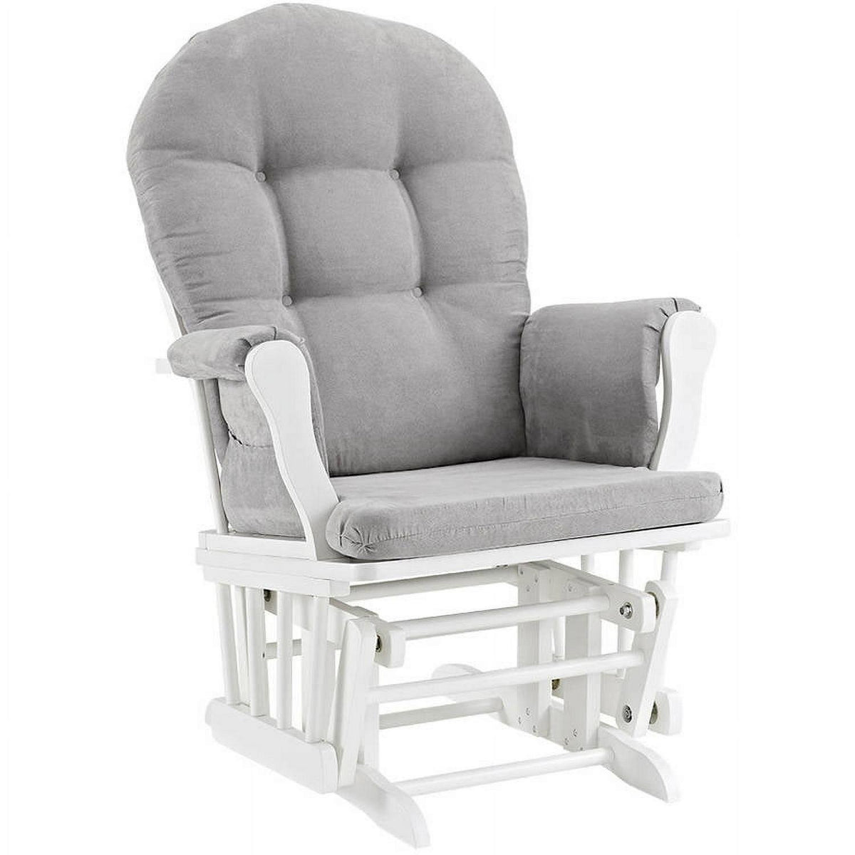 Angel Line Windsor Glider and Ottoman. White Finish with Gray Cushions