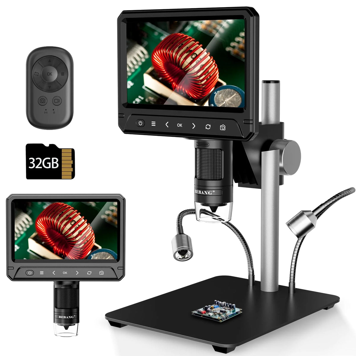 BEBANG 7" Coin Microscopefor Adults Kids, 1200X LCD Digital Microscope with 10 LED Lights, PC View
