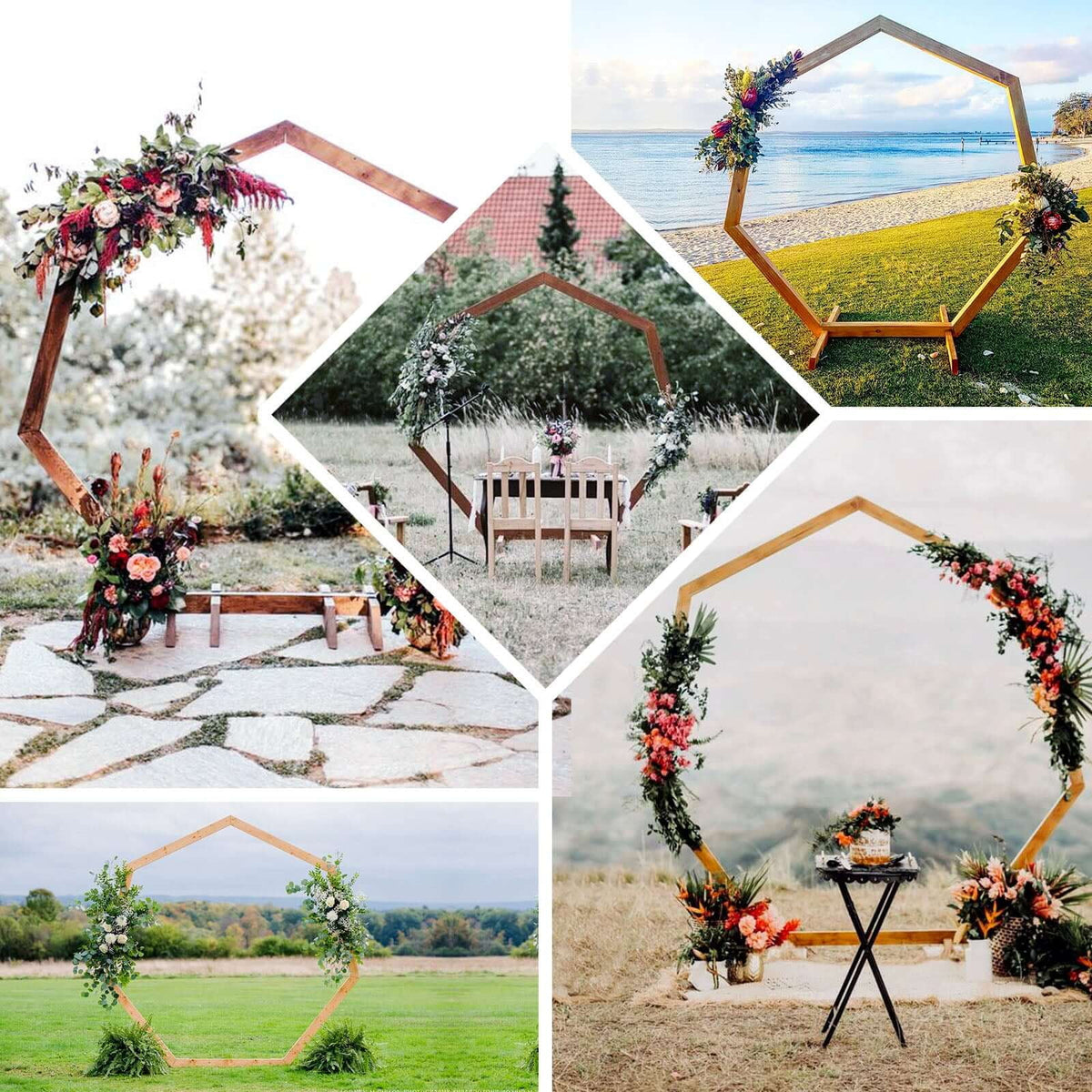Efavormart 7FT Rustic Square Wedding Arch Wooden Backdrop Stand, Wedding Ceremony Arch - Brown
