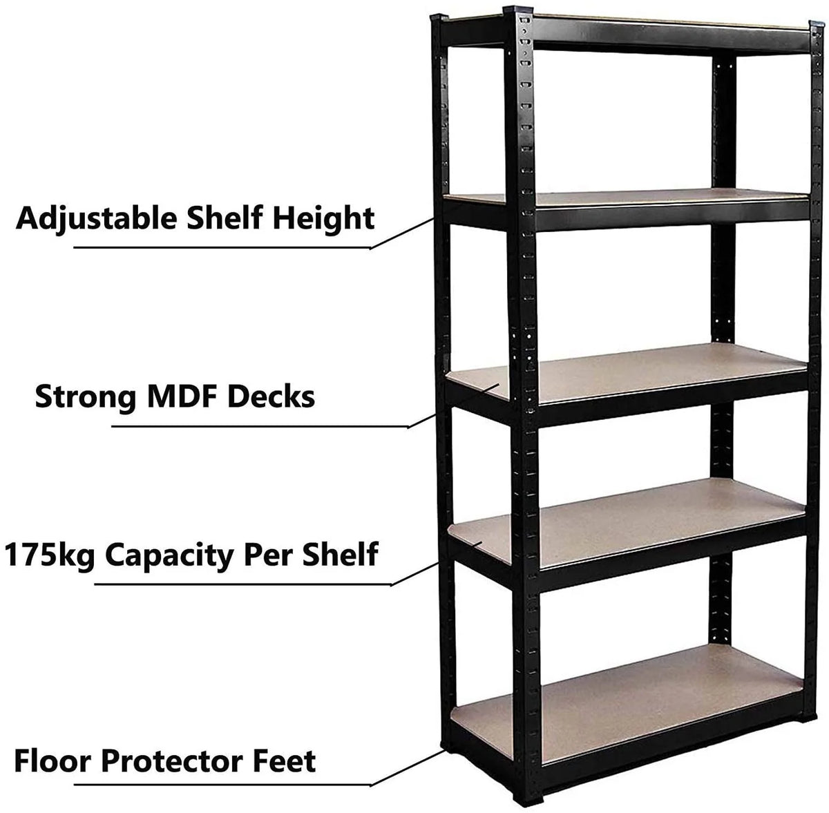 Bowoshen 5-Tier Heavy Duty Metal Shelving, 59" x 28" x 12" Racking Storage Unit, Black (386LB Capacity per Shelf), 1929LB Total Capacity Garage Shed Storage Shelves Units