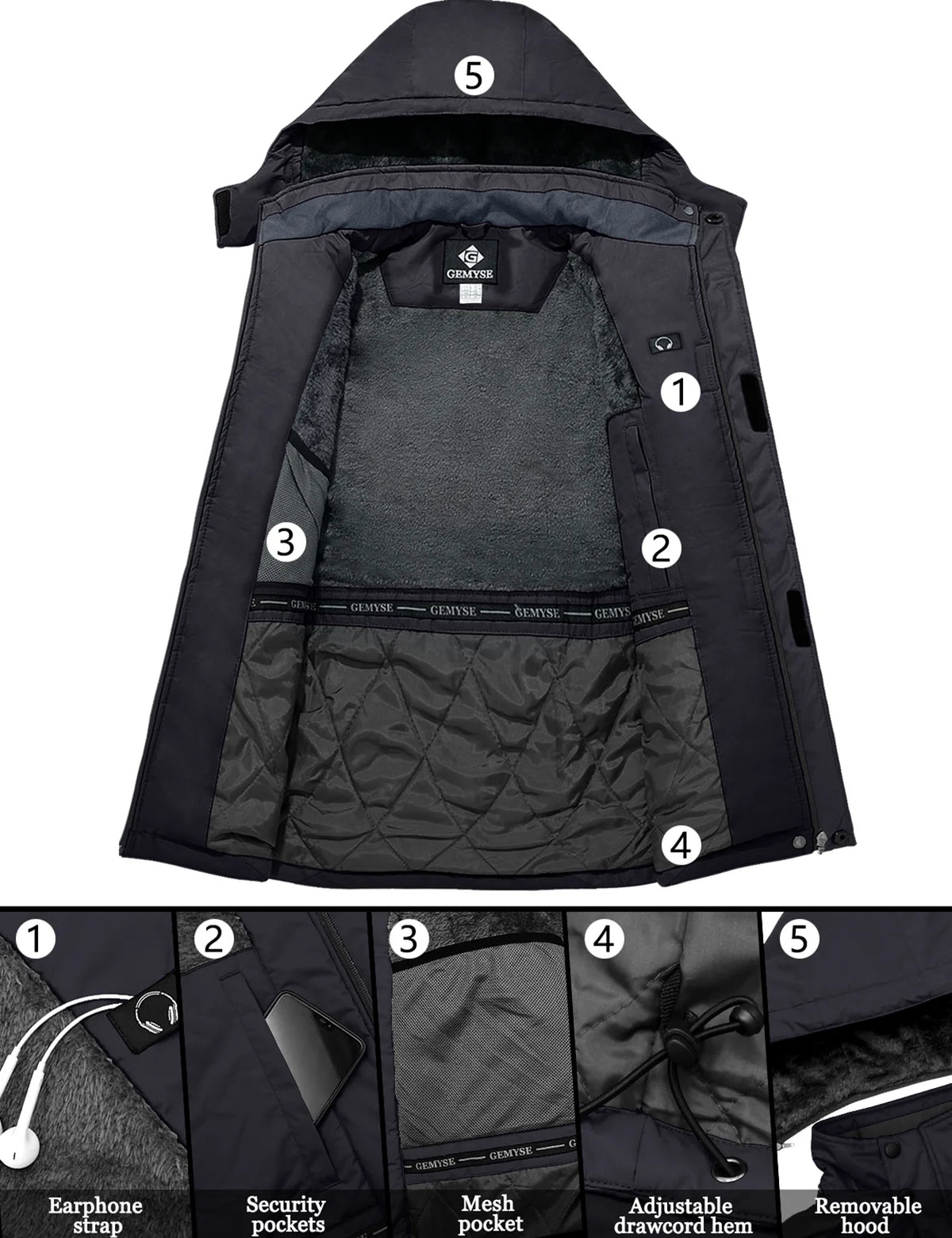 GEMYSE Mens Mountain Ski Snow Jacket Waterproof Windbreaker for Winter Rain(Graphite Grey, XL)