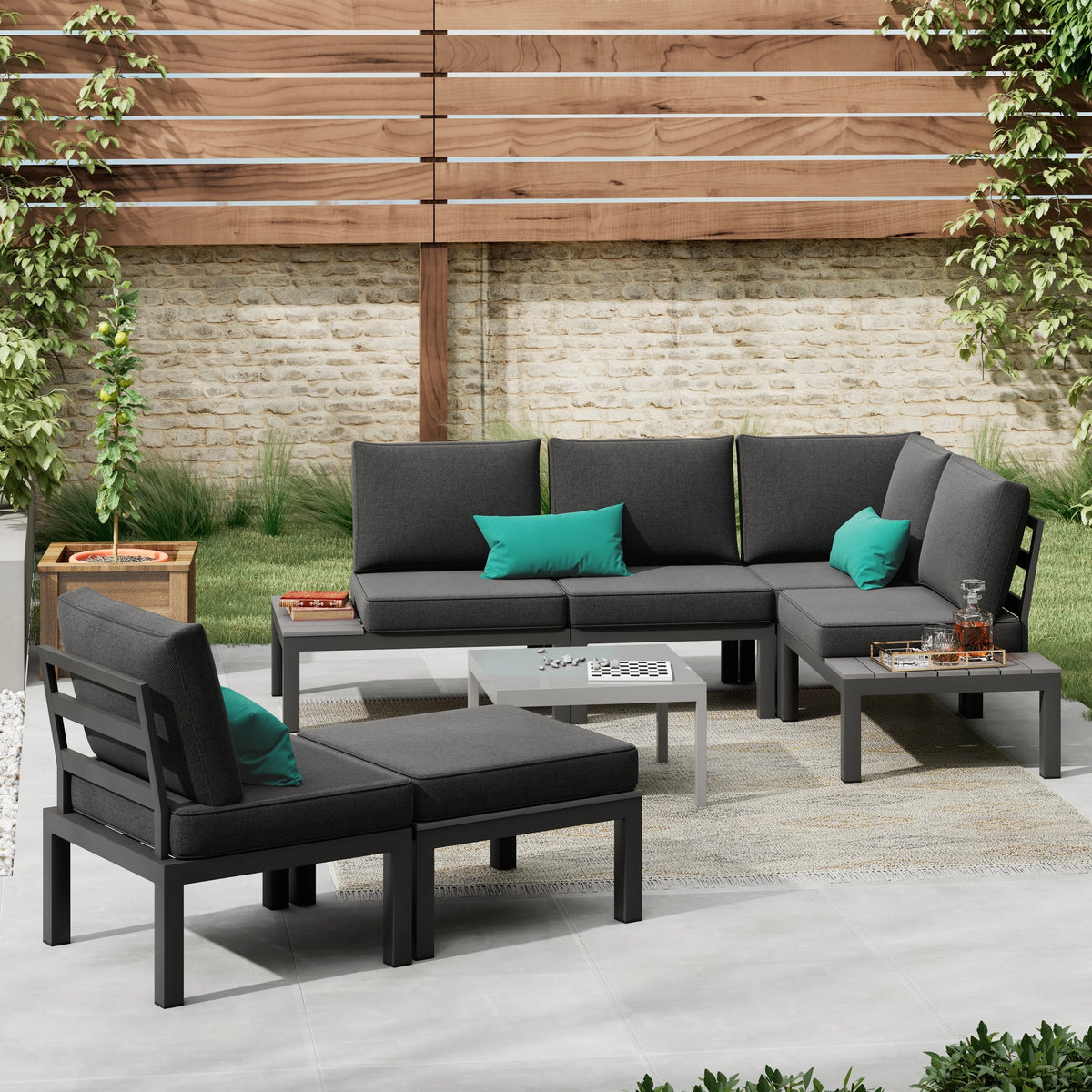 Corvus  Fox Bay Aluminum Outdoor 6-piece Sectional Sofa Set Beige