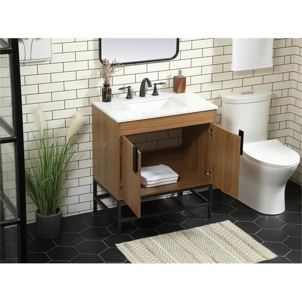 Elegant Decor Eugene 30" Aluminum MDF Single Bathroom Vanity in Mango Wood