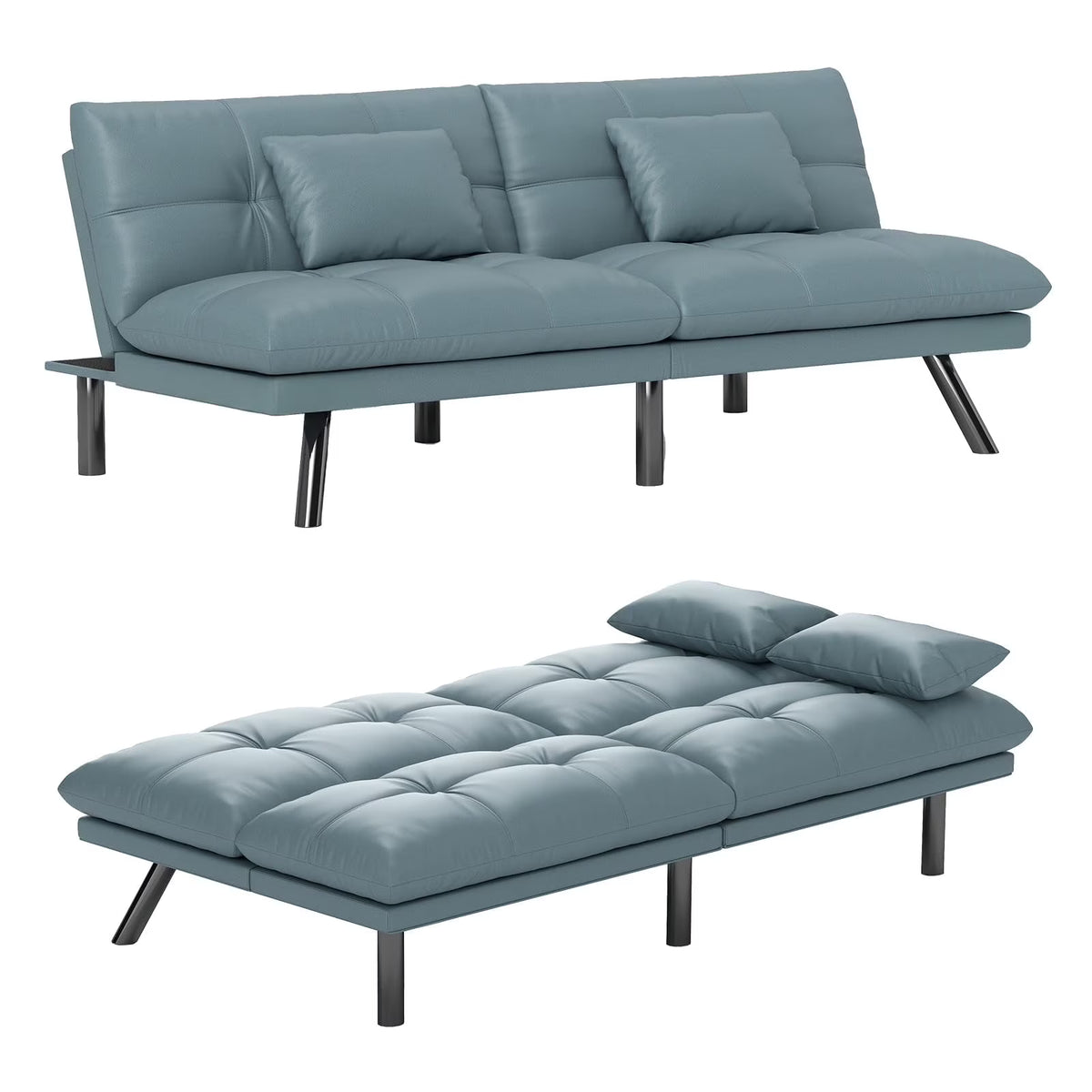 70���� Convertible Futon Sofa Bed Folding Bed Sleeper Couch for Living Room, Small Space or Office, Light Grey