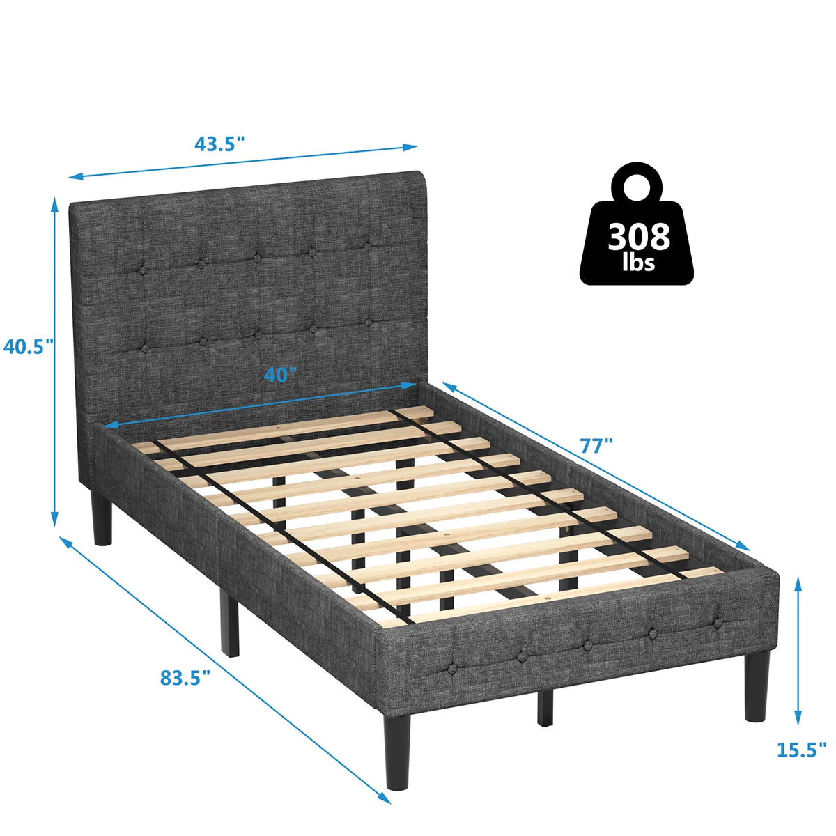 Costway Twin Upholstered Bed Frame Button Tufted Headboard Mattress Foundation Beige
