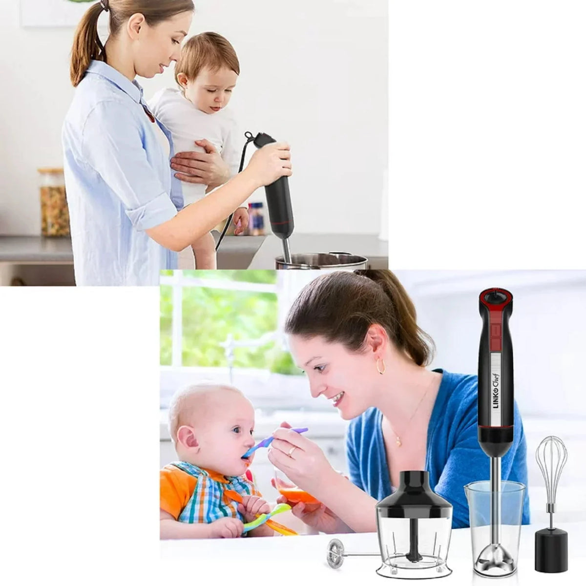 LINKChef Immersion Blender, 20-Speed Hand Blender, 800W 5-in-1 Immersion Hand Blender, Stick Blender with Turbo Mode, Baby Food Processor with Chopper, Blender for Kitchen with 600ml Beaker (Black)