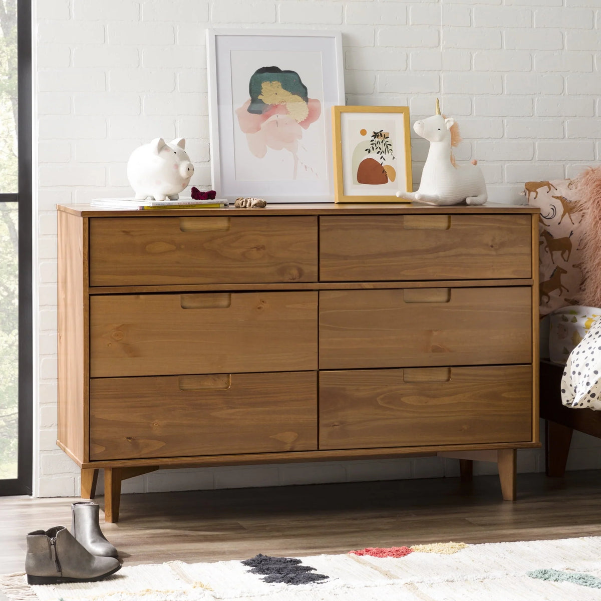 Walker Edison Sonoma 6-Drawer Solid Wood Caramel Dresser