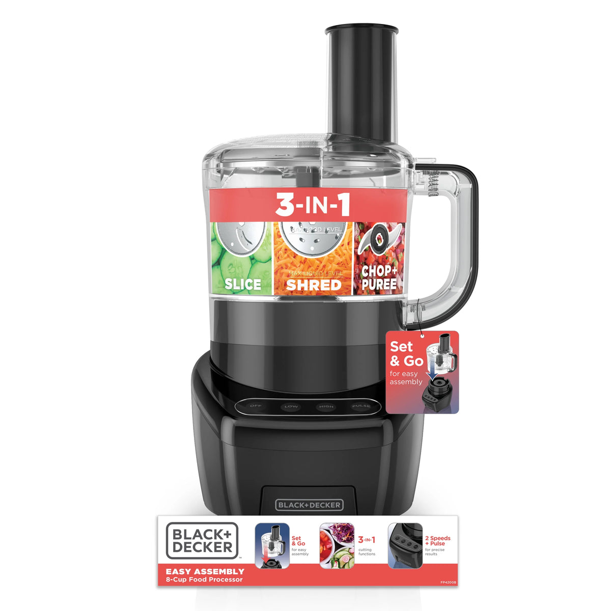 BLACK+DECKER Easy Assembly 8-Cup Food Processor, Black, FP4200B