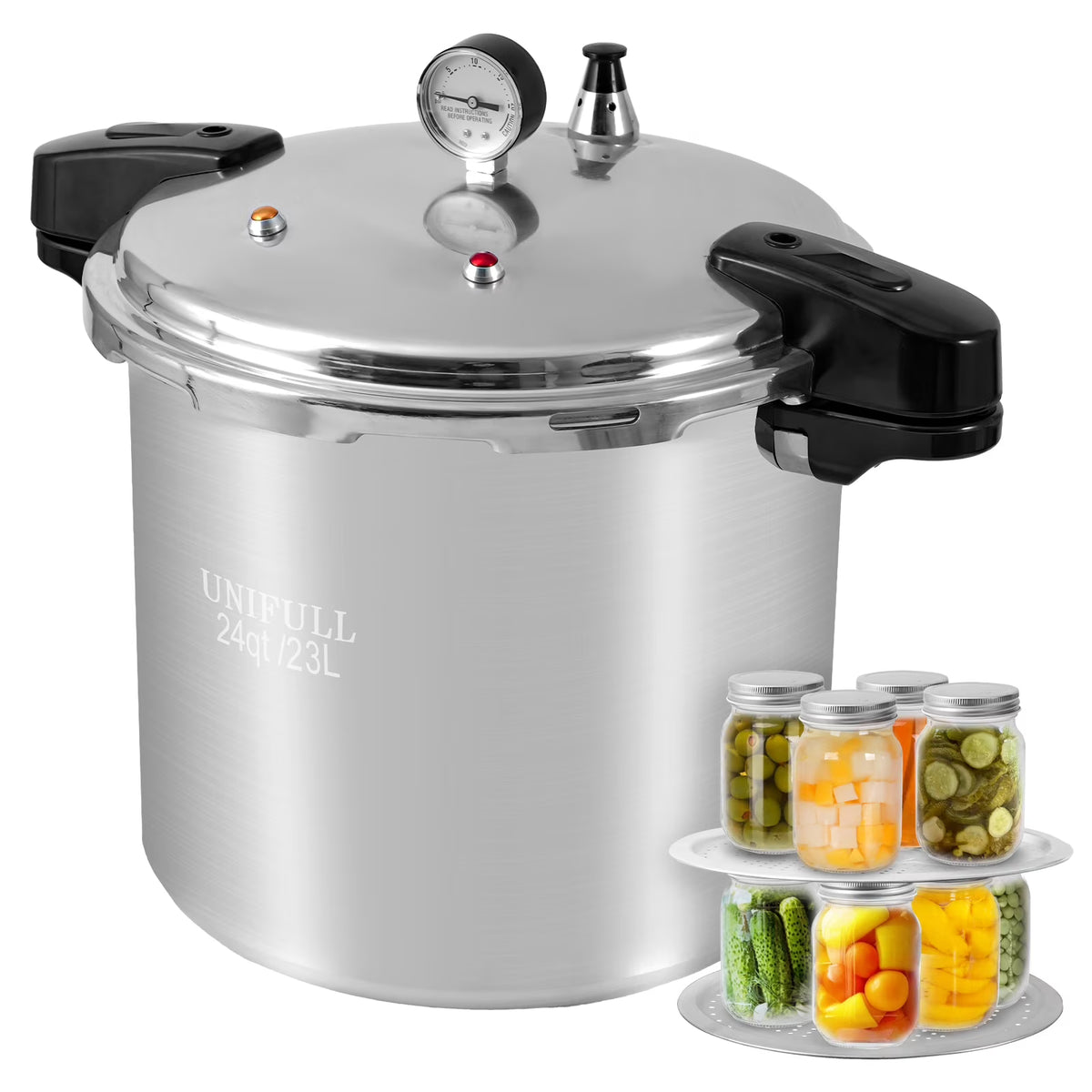 UNIFULL 24 Quart/23 Liter Pressure Cooker,Pressure Canner with Pressure Gauge,Pressure Relief Valve - 15 PSI,and Sealing Ring