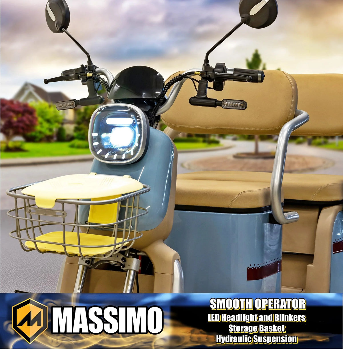 Massimo MGC E-Trike 3-Wheel Electric Cart �C 17 MPH, 2-Seater Adult Scooter �C Blue