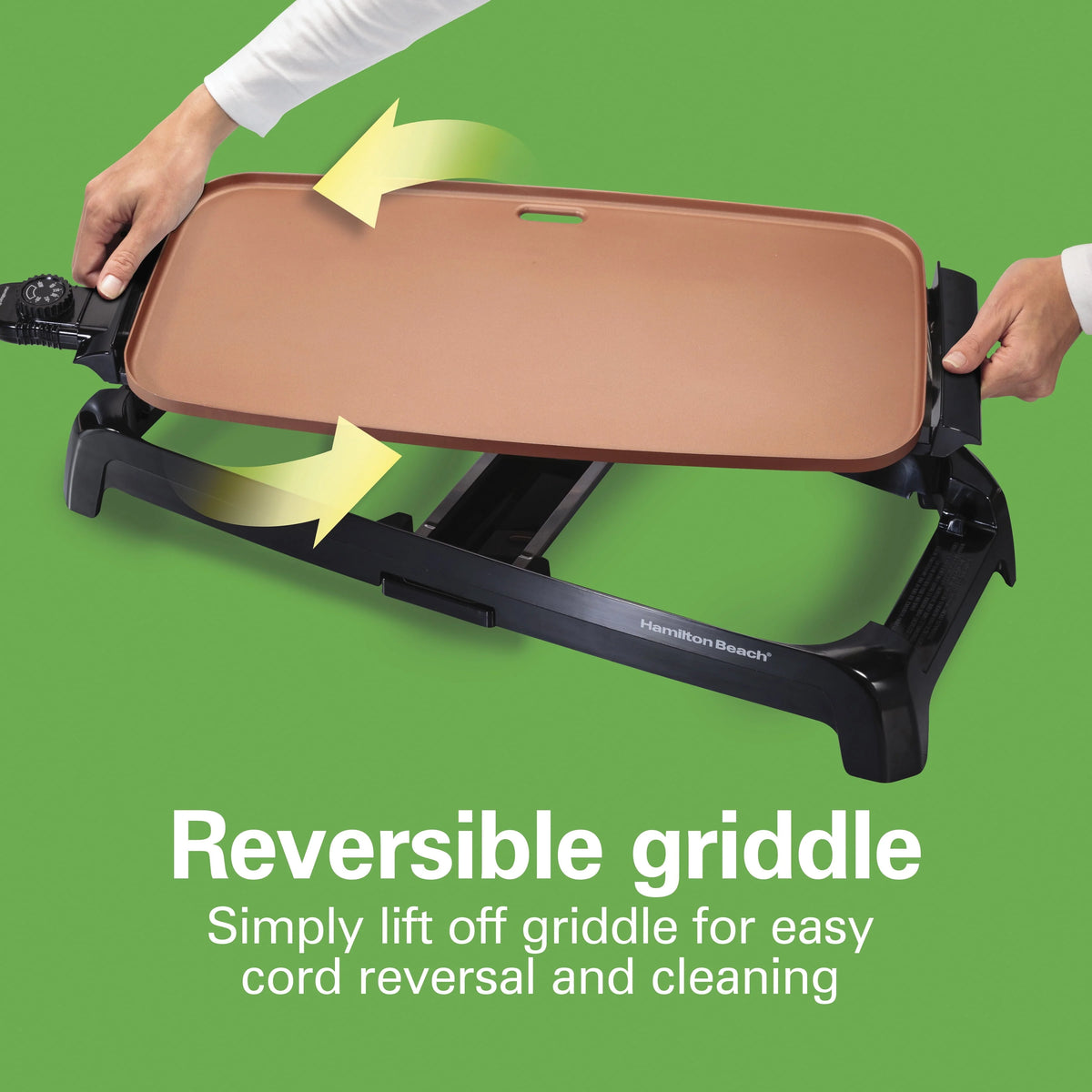 Hamilton Beach Durathon Ceramic Griddle, Reversible, Copper-Tinted Durathon Nonstick Surface, 200 sq in, Black, 38519