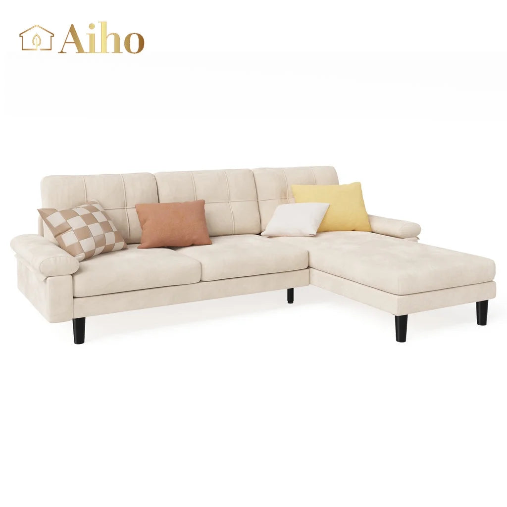 Aiho 82" L Modern Sofa, L-shaped Sofa with 3 Comfortable Pillows for Living Room, Apartment, Studio, Office - Dark Grey
