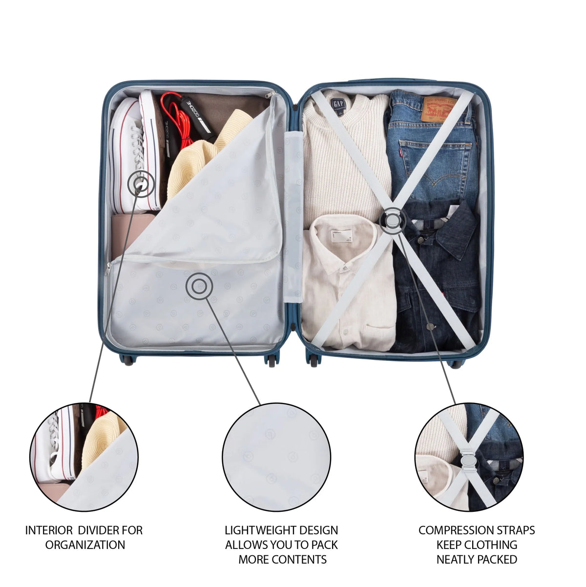 PROTEGE 2PC Hardside Luggage Set, 20" Carry-on and 25" Checked Upright Spinner Luggage, Blue