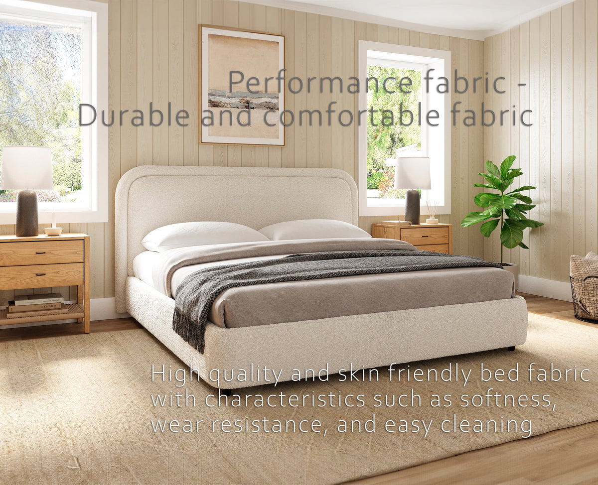 Modern Upholstered Platform Bed with Lift-Up Storage, Headboard, Wood Slats, Noise-Free