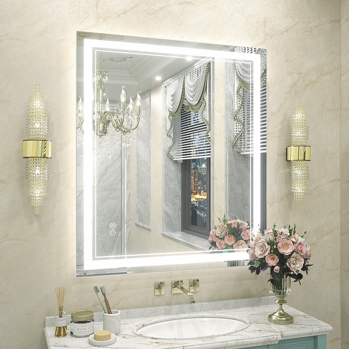 Frameless Frontlit LED Anti-fog Bathroom Vanity Mirror 96x36 inch