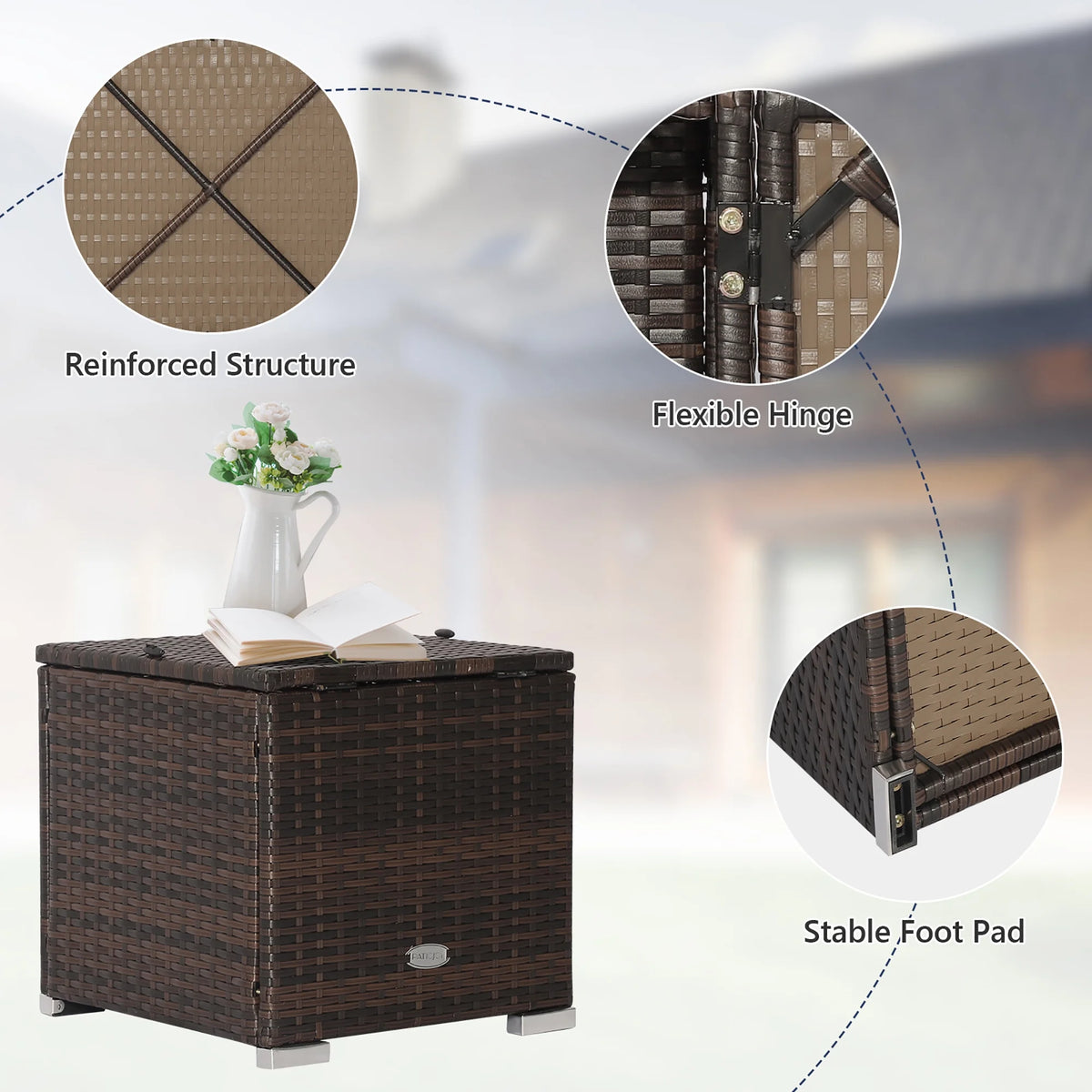 Costway 2PC Patio Rattan Ottoman Seat Side Table Storage Box Footrest Off White
