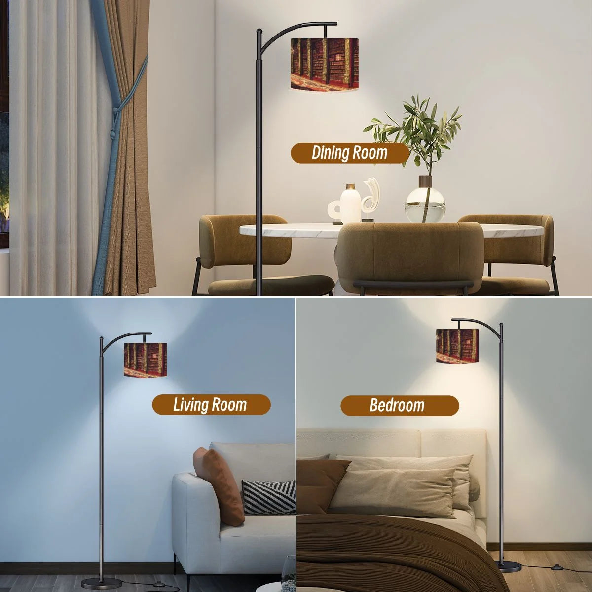 Arc Floor Lamps Surreal Bookshelf Dreamlike Sky Art Print Modern LED Adjustable Lampshade Standing Light for Living Room Reading Bedroom Office