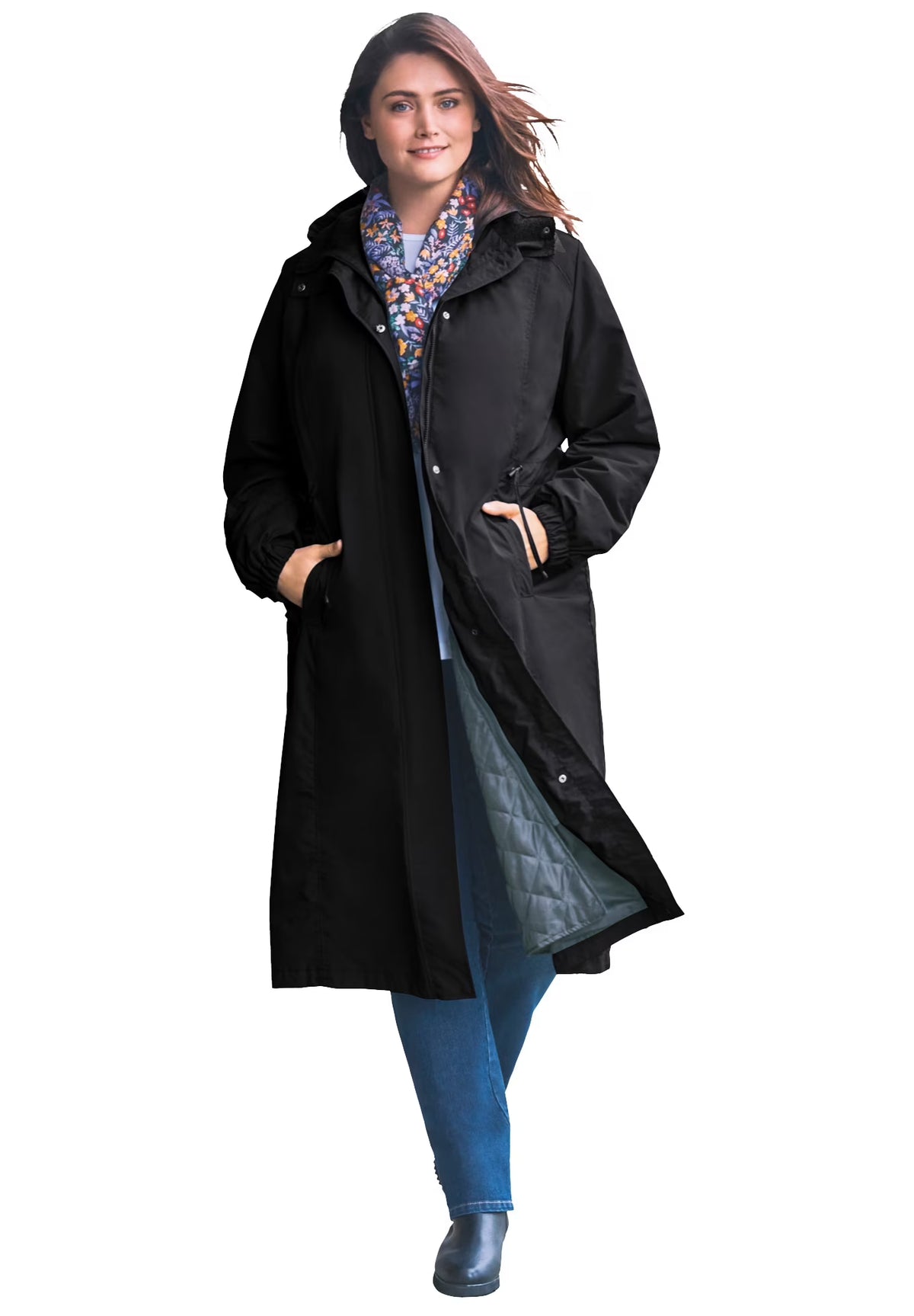 Woman Within Plus Size Long Hooded Taslon Jacket