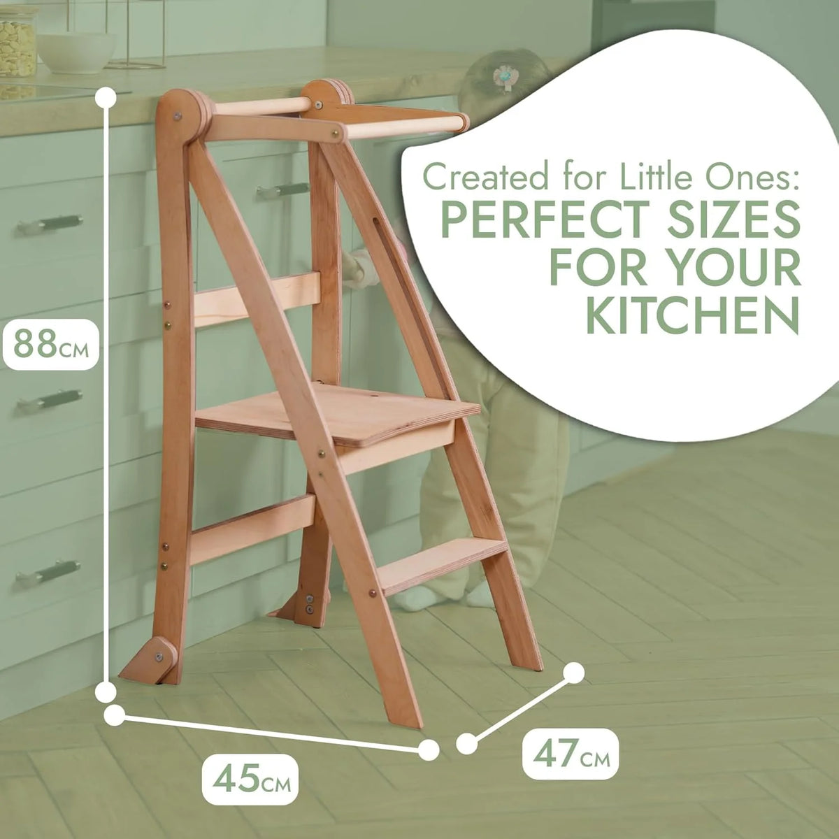 Folding Wooden Kitchen Standing Stool for Toddlers �C Safe & Compact Learning Step Stool, Ages 18 Months+