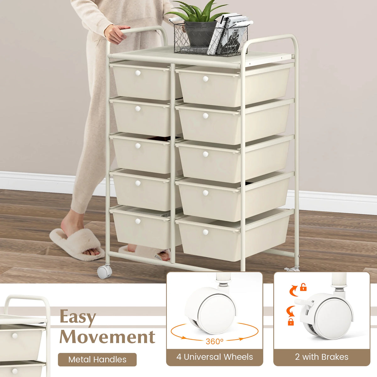 Gymax 10-Drawer Rolling Storage Cart Tools Scrapbook Paper Organizer on Wheels Black Gradient