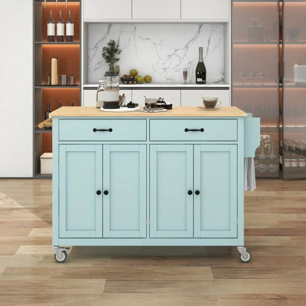 ZIVACATE Rolling Kitchen Island with Drop Leaf and Storage Large 53 in Movable Kitchen Carts White
