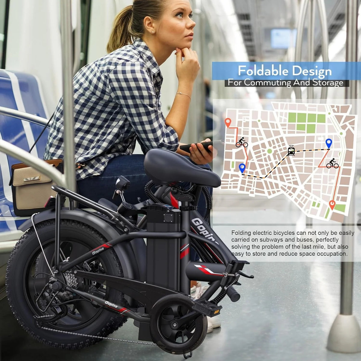 Vivi Electric Bike for Adults 350W Folding Electric Bike 16" x 3.0 Fat Tire Electric Bike 20MPH Commuter Electric Bike with Smart LCD Display Up to 40 Miles