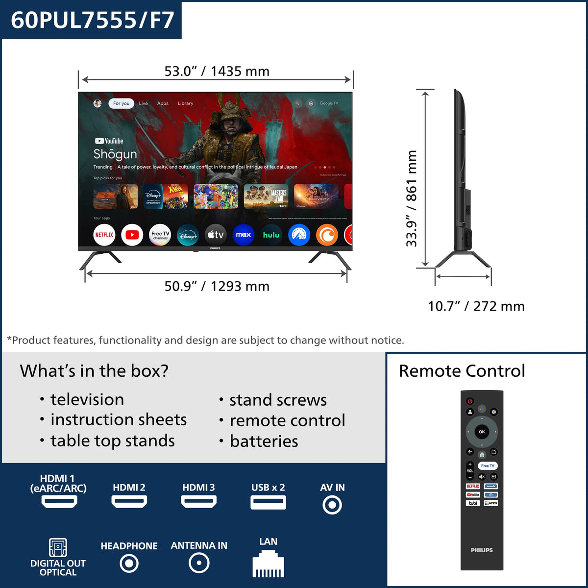 Philips 60�� Class 4K Ultra HD (2160p) Google Smart LED TV (60PUL7555/F7)