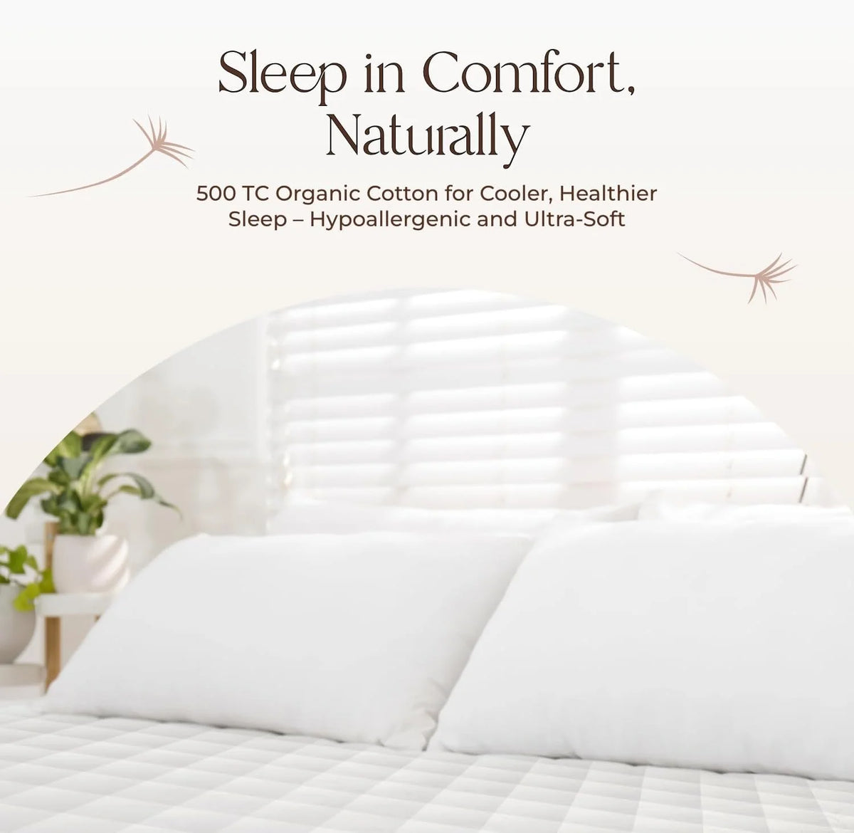 Whisper Organics 100% Cotton Organic Mattress Protector, 500TC Mattress Pad, Twin size, White