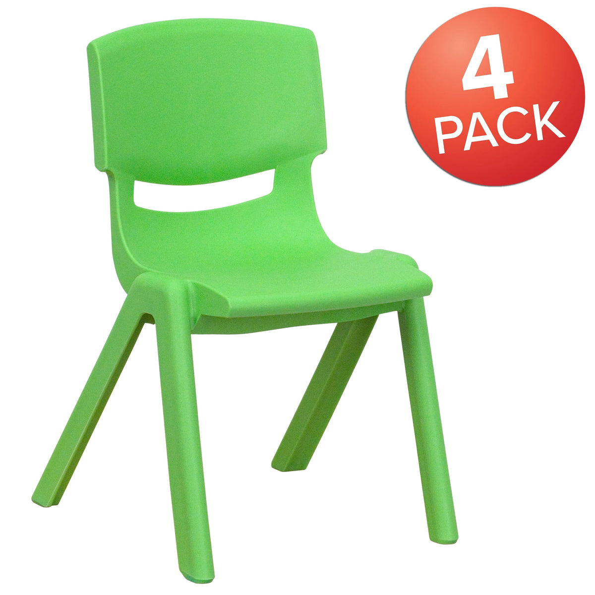 Emma + Oliver 4 Pack Green Plastic Stack School Chair with 12" Seat Height - Kids Chair