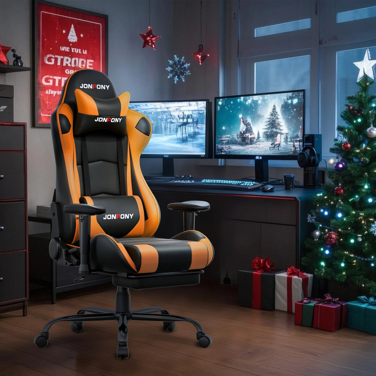 JONPONY Big and Tall 500LBS Gaming Chair, Ergonomic Design, Gamer Chair PU Leather with Footrest and Lumbar Support, High Back Office Chair Support 8 Hours Long Sitting,Red Computer Chair,Red