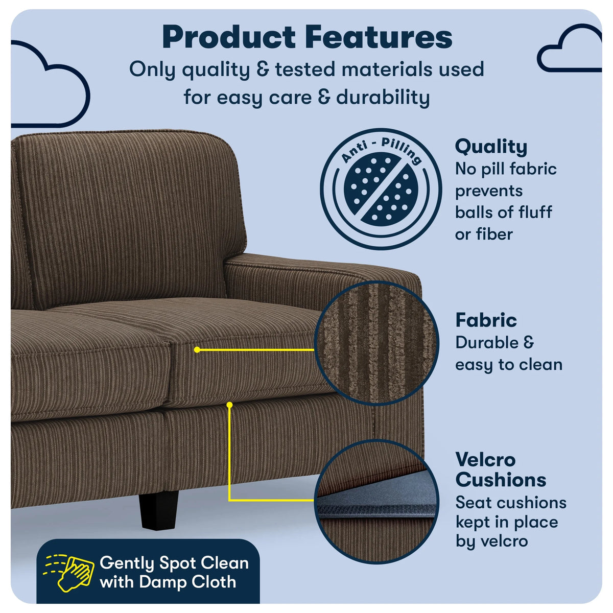 Serta Palisades 61" Track Arm Sofa Loveseat with Removable Covers Beige